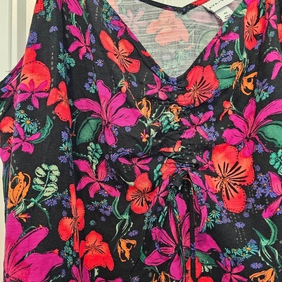 Ava & Vivi Sleeveless Blouse Womens 4X Floral Cinched Top V-Neck Tropical - Picture 4 of 10